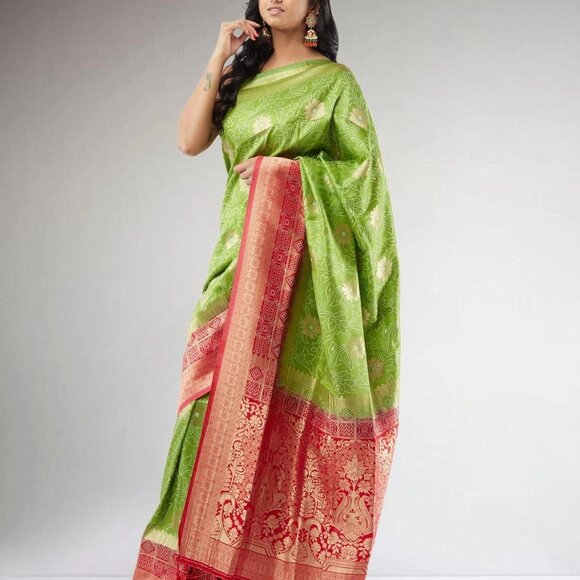 Elegant Green and Red Pochampalli Fancy Saree | Muvvas Boutique - Picture 4 of 4